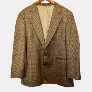 Chaps Ralph Lauren Brown Houndstooth Wool Sport Coat Blazer Classic Americana 46